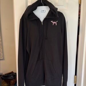 Black Zip-Up Hoodie with Pink Dog Logo